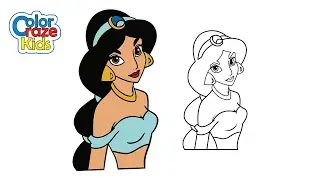 How to Color Jasmine Princess from Aladdin | Easy Drawing for Kids #jasminecoloring #disneyprincess