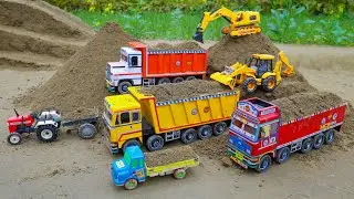 JCB 3DX JCB excavator loading sand Ashok Leyland truck TATA dumpers Tractors Swaraj 855F jcb cartoon