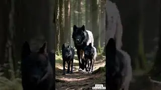 Majestic Black Wolf Leads Two Adorable Cubs: Rare Wildlife Encounter in the Wild!
