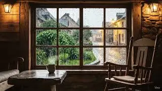 Rainy Village Window Ambience (30 Minutes) - 4K Static Loop: Cozy Country House & Rocking Chair