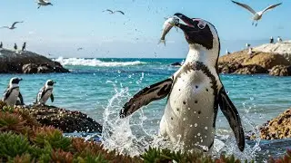 🐧 African Penguins Dive Deep & Surf Waves! 🌊 Tuxedo Birds | Fun Animals for Kids