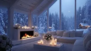 Luxury Winter Villa Ambience ❄️ Modern Fireplace & Gentle Snowfall for Deep Sleep