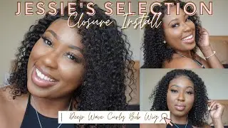 MY FIRST CLOSURE WIG | Feat. Jessie's Selection 4x4 Deep Wave Curly Bob Wig Install