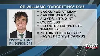 Miami QB Emory Williams &ldquo;targetting&rdquo; ECU in transfer portal