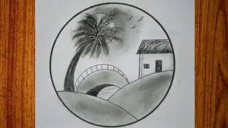 Pencil Scenery Simple Design Draw || So Beautiful || Design Circle Very Nice || Drawing Trending 