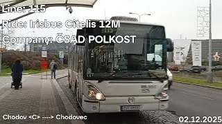 Line: 115 Ride: Irisbus Citelis 12M Company: ČSAD POLKOST to Chodovec