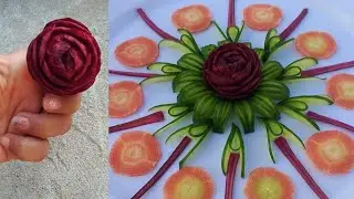 Easy Beatroot Flower design | How to make beautiful salad decoration with cucumber 🥒 & beatroot 