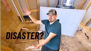 Master Bathroom Remodel Part 2 - Setting Shower Pan, Building Wall & Moving Drain