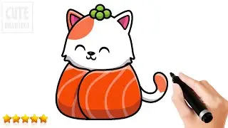 How to Draw a Sushi Cat (Cute and Easy) 🍣​ 😺​