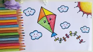 Easy Kite Drawing ll How To Draw Kite Step By Step For Kids ll Flying Kite Drawing & Colouring