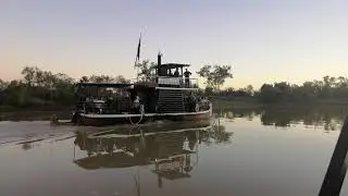 Outback Australia Longreach Thomson River Cruise Sunset cruise next to original Paddlewheeler