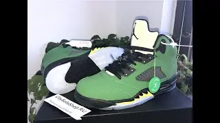 PK God Air Jordan 5 SE Oregon Ducks Apple Green Black Yellow unboxing review From Citysole.ru