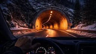 Relaxing Night Drive Through Alpine Tunnels ❄️ Snowy Mountain Road | Calm Driving 4K