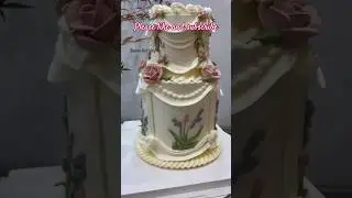 Изготовление двухслойного ретро-торта с кружевом #торт#декорацияторта#дизайнторта #shortsfeed#sho...