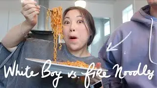 my non asian boy tries *SPICY FIRE NOODLES* for the first time!