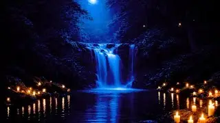 Deep Sleep 🌙 Dark Waterfall & Candlelight Relaxation