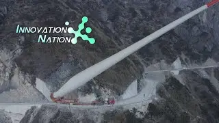 Transporting 75-meter-long wind turbine blades on mountain roads in China