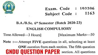 Gndu BA / Bsc 6th Semester English Compulsory Question Paper | English Question Paper 2023