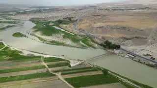 Aerial Shot For The River Nile Of Egypt In Cairo Surrounded By The Green farm 