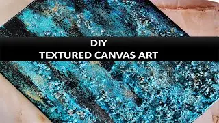 Textured Art, Abstract Painting on Canvas / Turquoise Black Glitter Wall Art Tutorial for Beginners
