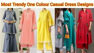 Latest One Colour Casual Dress Designs 2022/Plain Dress Designs /Lace designe Plain suit