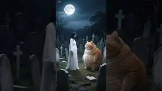 👻 Full Moon Mystery: Ghost Girl Meets Giant Cat in Graveyard 🌙🐾#shorts #cat #animals #ghost #viral