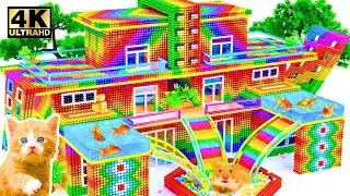 Spend 155 Days To Build Minecraft Castle Has Giant Rainbow Water Slide For My Pets And Catfish