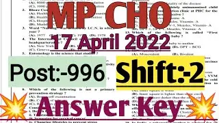 MP CHO Answer Key 2022 #Shift2
