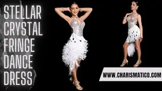 CHARISMATICO Sensational White Crystallized Latin Fringe Dance Dress