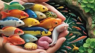 Create A Thumbnail For A Video With The Title: ,Goldfish,Baby Turtle,Platy Fish, Betta Fish, Eel,Koi