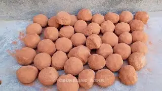 ASMR Red dirt balls crumbling set up /Dry floor crumbling/ water pool crumbling
