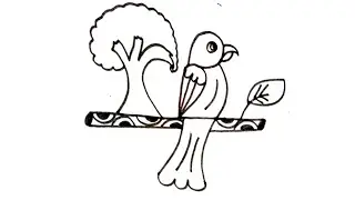 How to draw beautiful parrot drawing from number 22 | parrot drawing with tree for beginners Parrot