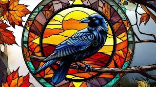 Raven Stained Glass Art Screensaver🕯️Gothic Crow Window Decor for Samsung Frame TV & Hall