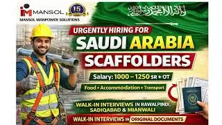 Saudi Arabia Jobs 2026 | Scaffolder Required | Salary 1000&ndash;1250 SR + OT | Mansole