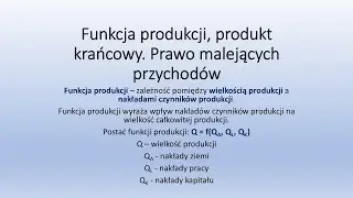 Funkcja produkcji, produkt krańcowy, prawo malejących przychod&oacute;w