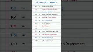 Full Form of IPS | IAS | PM | CM | DM | CID.. #full #from #of #ips #ias #ifs #pm #cm #cid #shorts