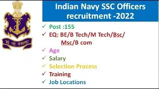 Indian Navy SSC officers Vacancy 2022 । Selection Process । Syllabus । exam pattern । Training । Pay