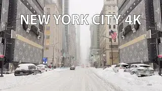 New York City 4K - Manhattan Windy Blizzard Snowstorm Sleet - USA