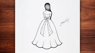 Easy Girl Dress Drawing | Simple Back View Gown Sketch for Beginners | Pencil Sketch Art