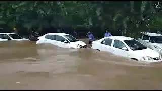 Heavy flooding outside Radha Soami Satsang Beas, Mohali