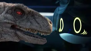 The Atrociraptor scene but the murder drones sentinel theme is playing