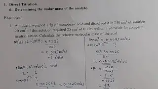 FORM 3: TOPIC 2: MOLE: LESSON 24 (Direct Titration) | ADEN CHEMISTRY