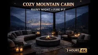 Cozy Mountain Cabin Above the City 🌧️ Rainy Night & Fire Pit Ambience | 2 Hours 4K