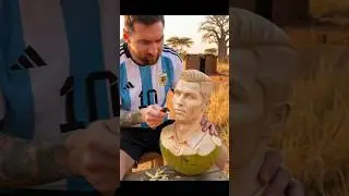 Messi makes a Coconut Ronaldo Statue #football #ronaldo #cr7 #messi #shorts