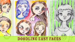 Stylized faces easy tutorial - sketching, doodling, drawing for relaxation - sketchbook art journal