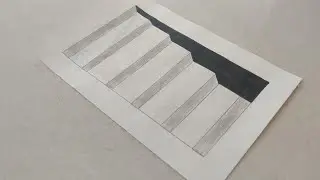 How to draw a 3d steps in hole. 3D drawing.