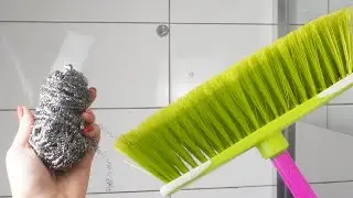 Put a Kitchen Scrubber on Your Broom. This Trick Is a Game Changer