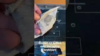 Linseed oil spilled over the Lenovo IdeaPad 3 laptop keyboard. Ulei de in vărsat pe tastatura.