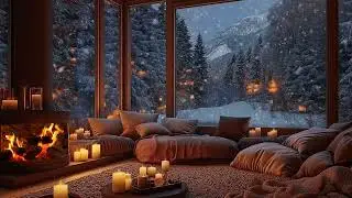 🌬️Winter Wind & Snowstorm | Cozy Cabin Fireplace Glow (3 Hours) | Relax Relaxation Better Sleep Calm