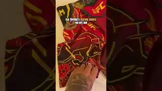 Ilia Topuria shows off his custom shorts for his #ufc308 fight against Max Holloway 🔥 🐂 #ufc #mma